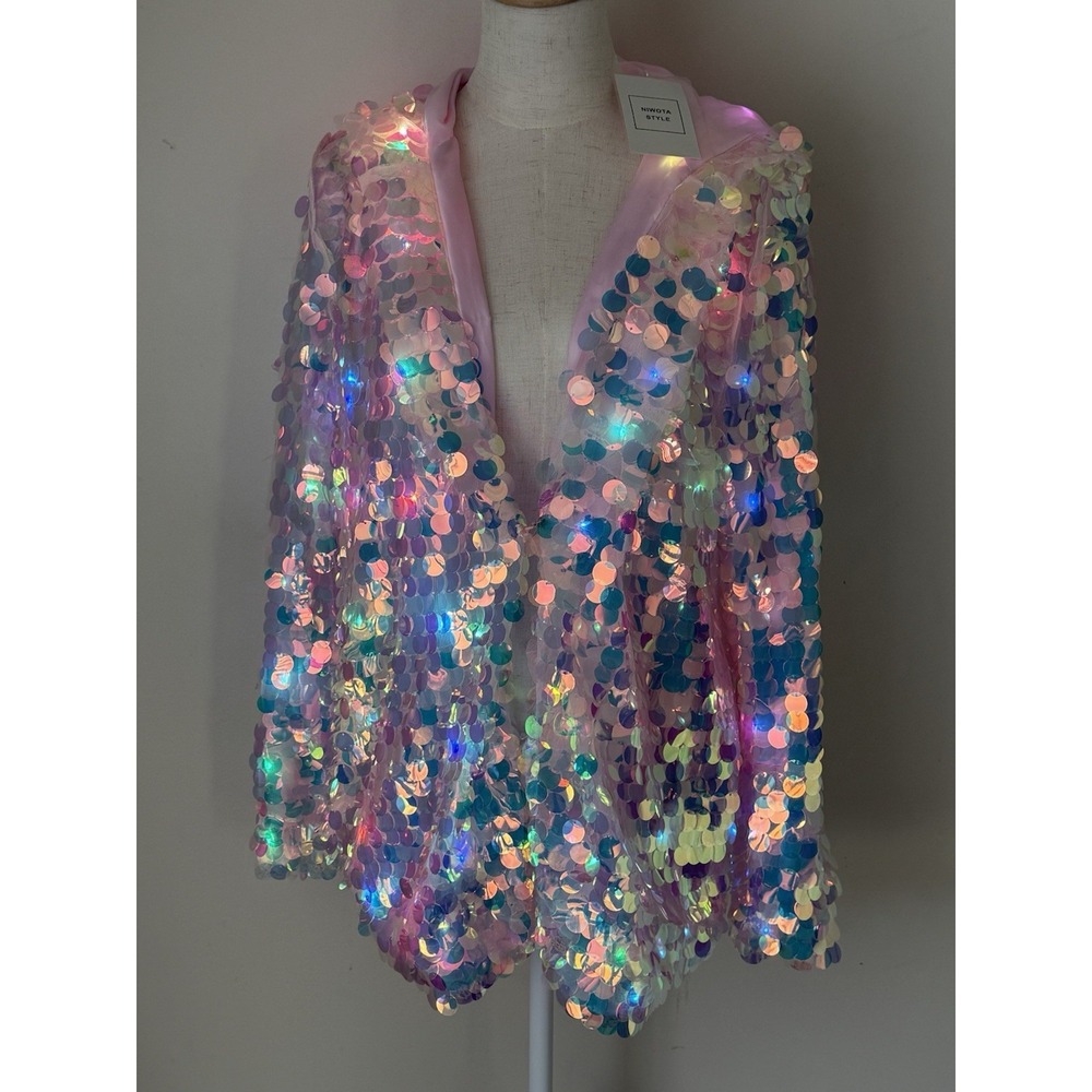 NWT Niwota LED Light Up Sequin Jacket Women L Pink Festival Halloween Rave - Picture 3 of 16